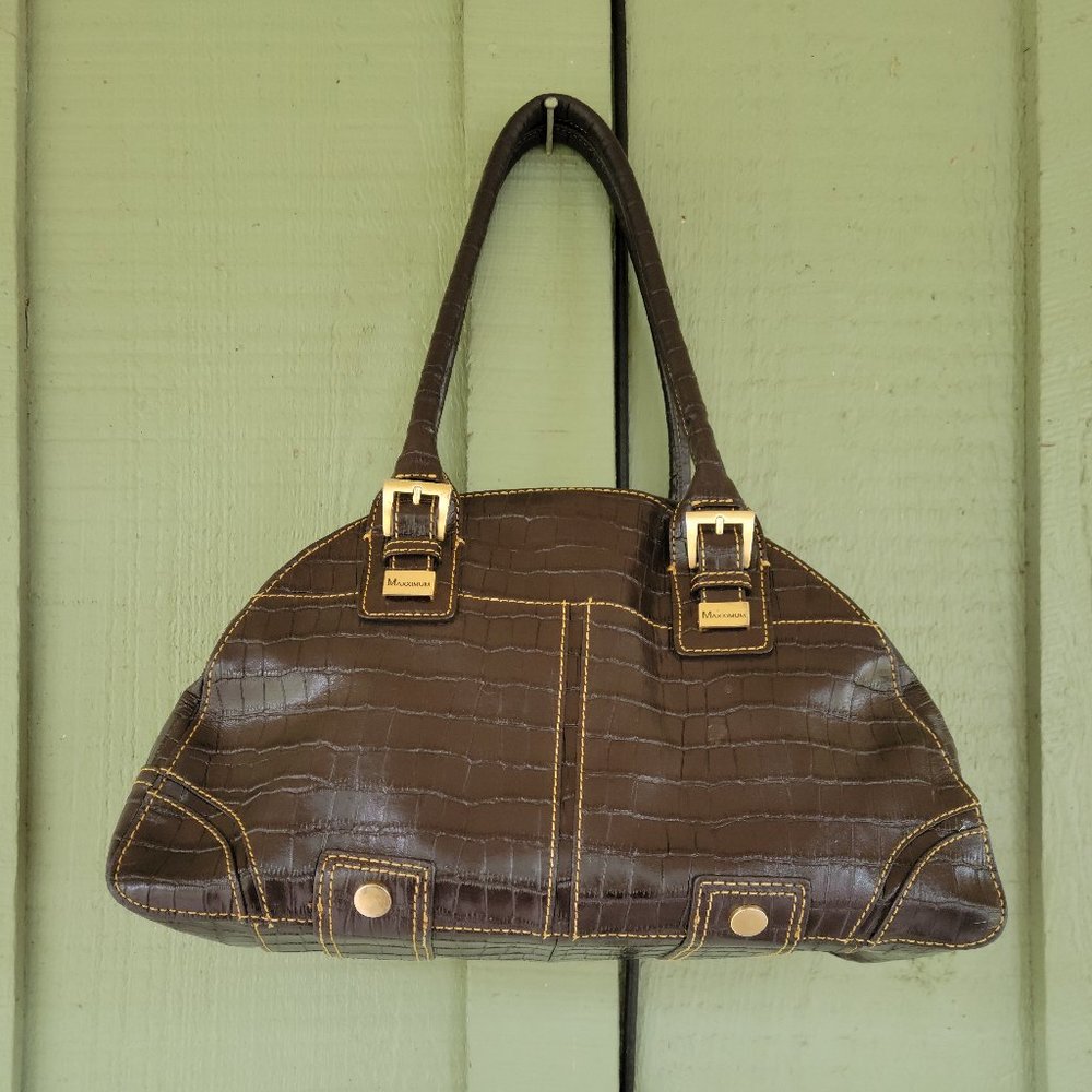 MAXXIMUM Brown Mock Croc Leather Satchel Bag